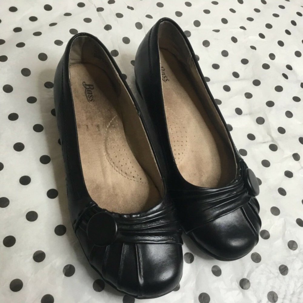 Bass Womens Black Leather Ballets Flats Casual